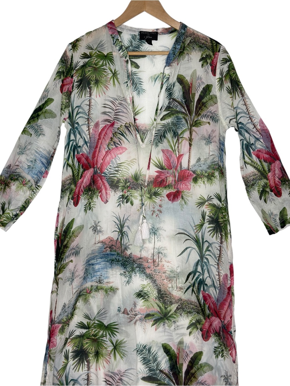 Pierre Frey for J.Crew Tropical Botanical Maxi Tunic Dress Cover-Up Size Small - Picture 4 of 13